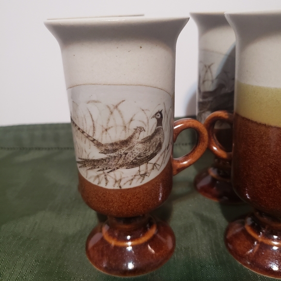 OTAGIRI Pheasants Pedestal Irish Coffee Footed Mugs 6 oz Vintage set of 4 - Picture 8 of 10